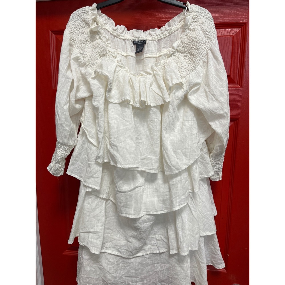 Chelsea & Theodore White Cotton Tiered Ruffle Off Shoulder Boho Dress XL